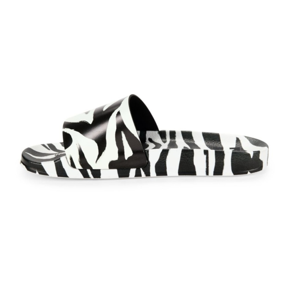 Off-White Zebra Pattern Slides with Blue Accent - Picture 3 of 7